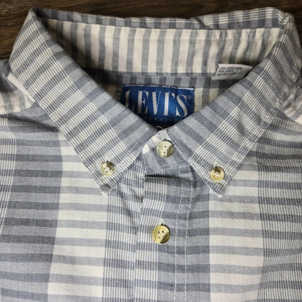 Vintage 90s Levis San Francisco Shirt Mens XL Gray Stripe Western Workwear